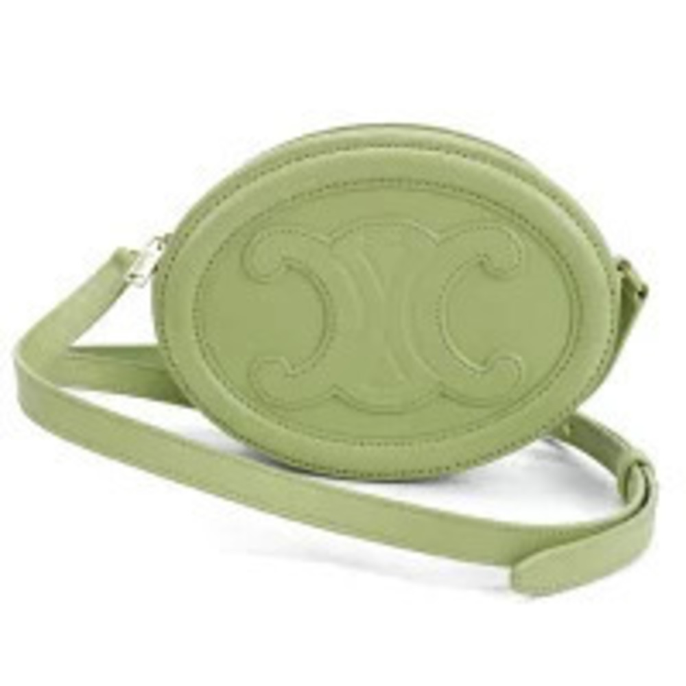 Celine Crossbody Bag Cuile Triomphe Oval Purse Leather Green